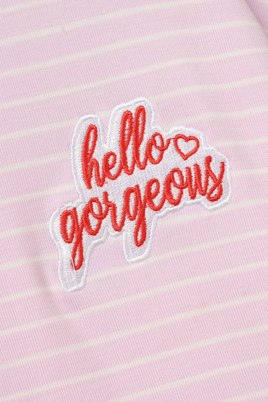 Girls Yarn Dyed T-Shirt (HELLO GORGEOUS) - Pink