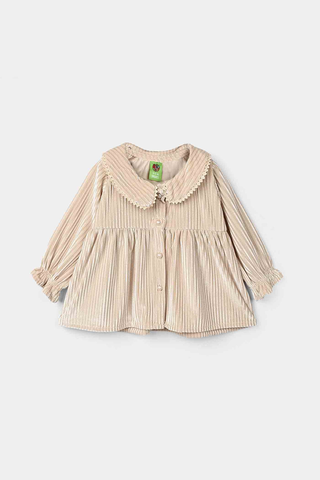 Infant Girls Velvet Casual Top Silver Stripes-BEIGE