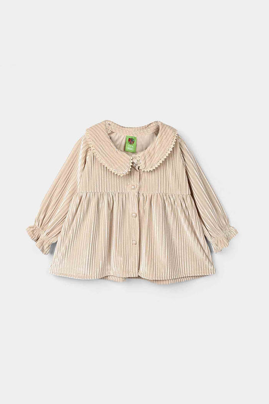 Infant Girls Velvet Casual Top Silver Stripes-BEIGE