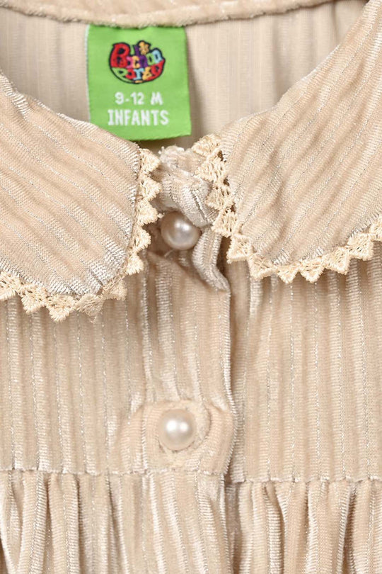 Infant Girls Velvet Casual Top Silver Stripes-BEIGE