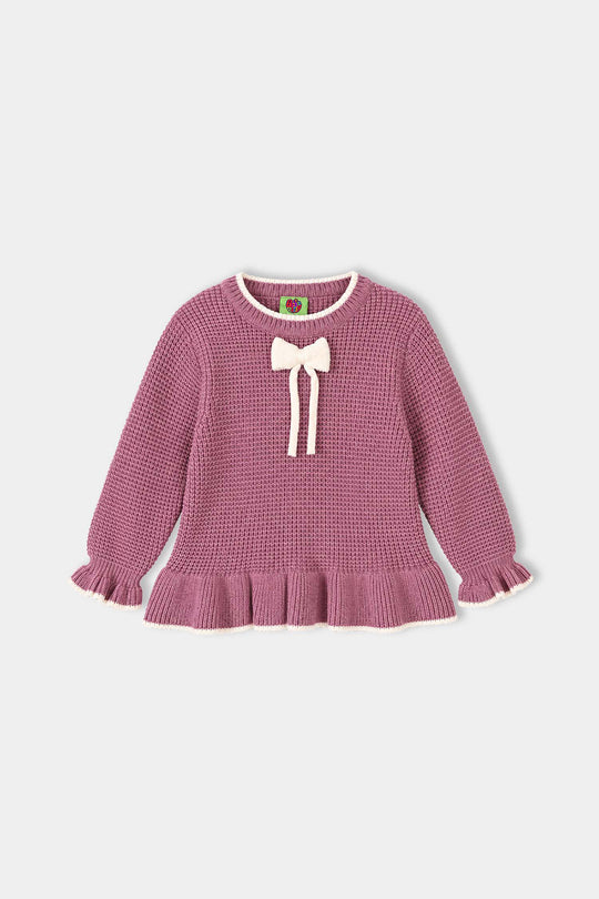 Infant Girls Acrylic Sweater-Mauve-Purple