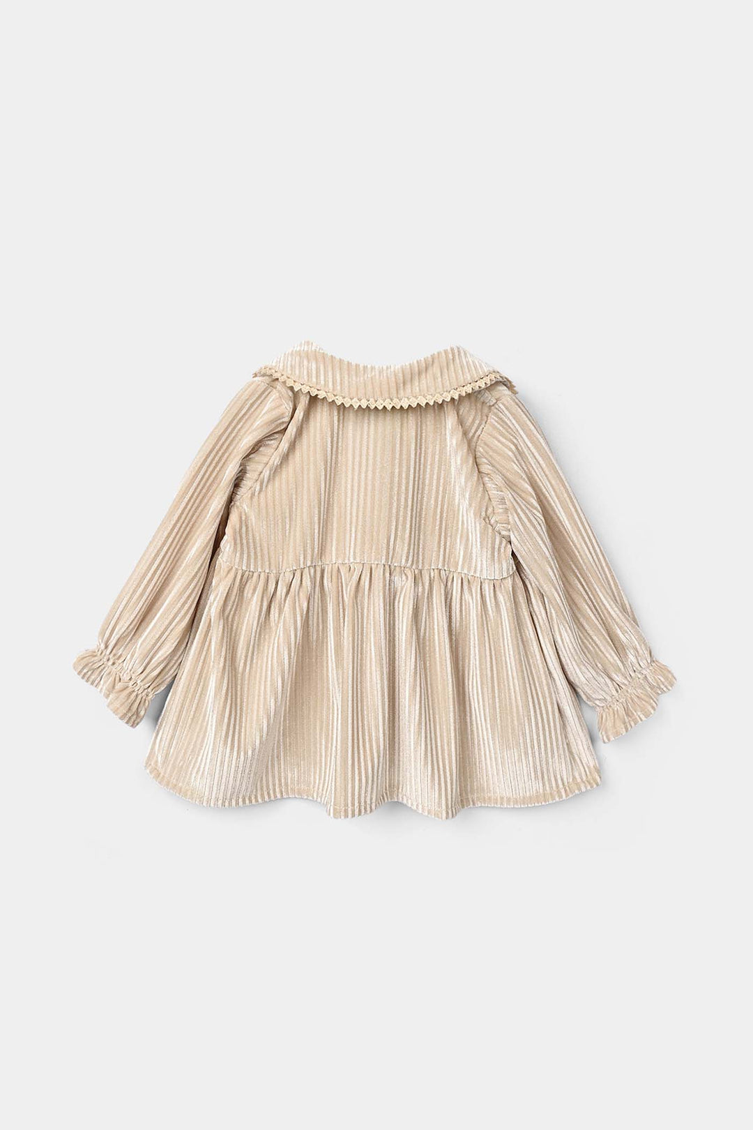Infant Girls Velvet Casual Top Silver Stripes-BEIGE