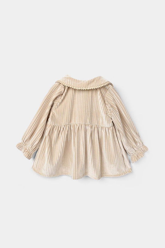 Infant Girls Velvet Casual Top Silver Stripes-BEIGE