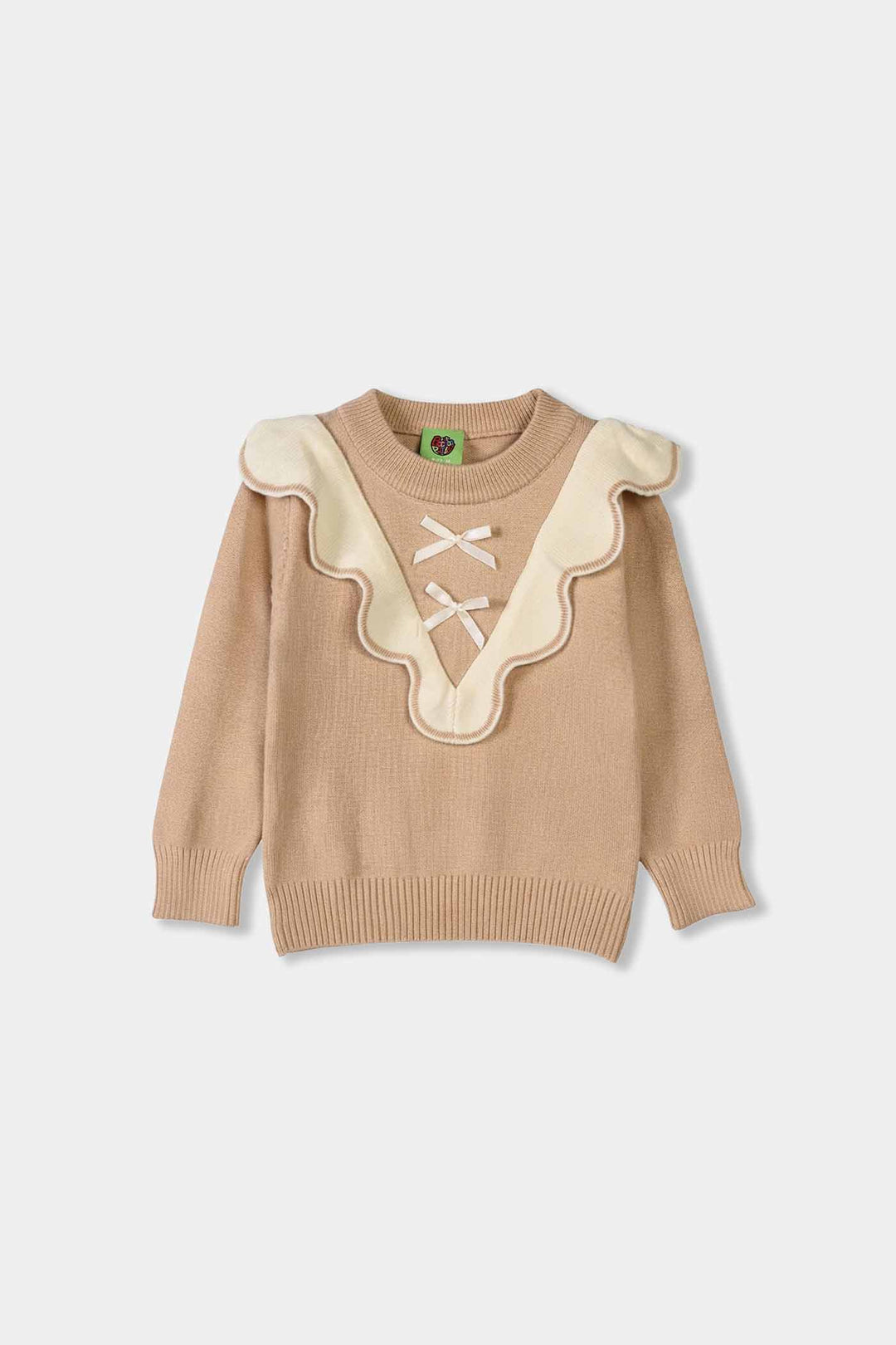 Infant Girls Acrylic Sweater-Vintage Bow-Lt.Brown