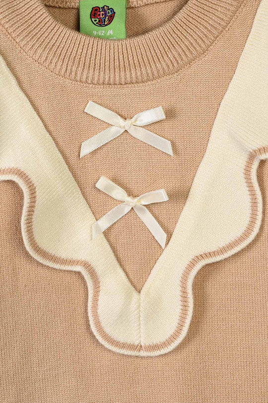 Infant Girls Acrylic Sweater-Vintage Bow-Lt.Brown