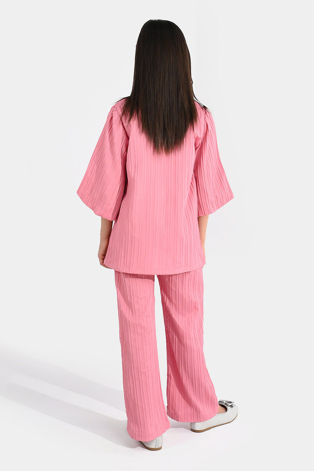 Girls Cotton Co-Ord Set (Solid) - Pink