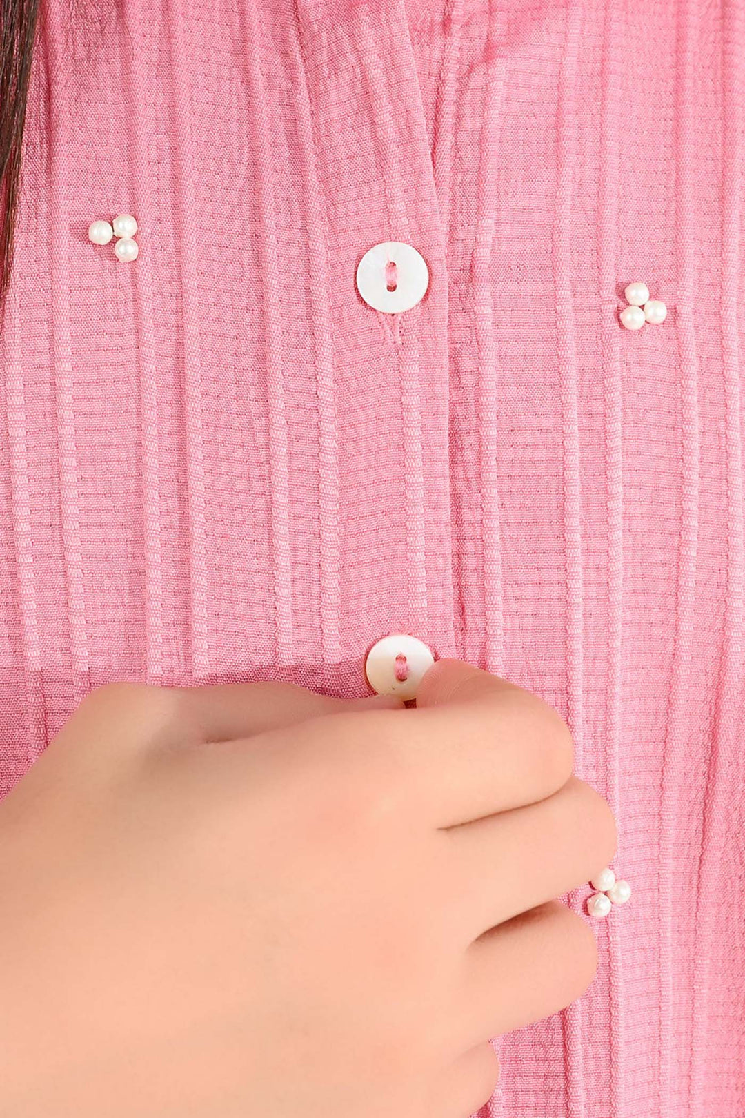 Girls Cotton Co-Ord Set (Solid) - Pink