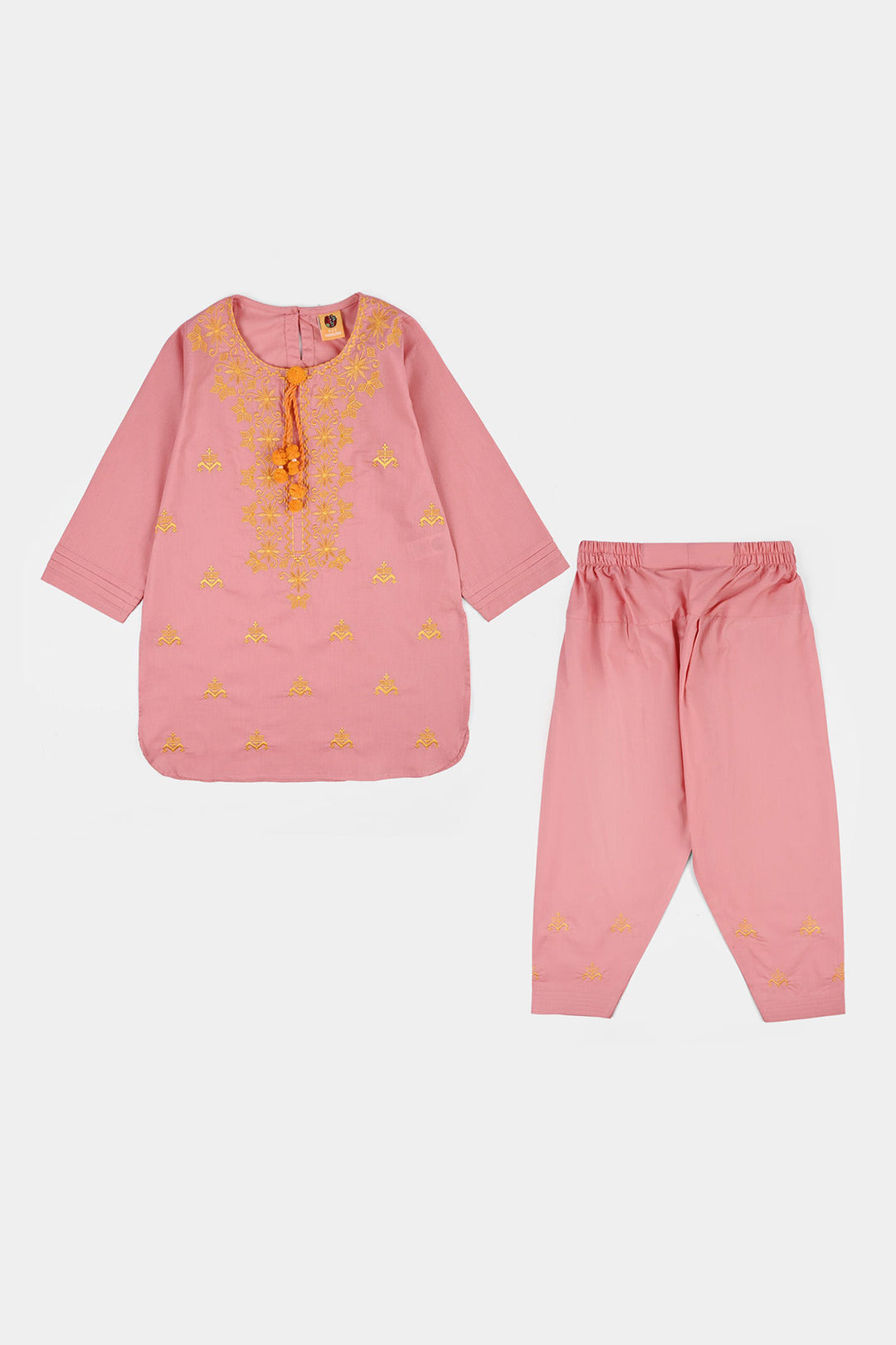Girls Cotton Emb 2Piece Komal-Pink