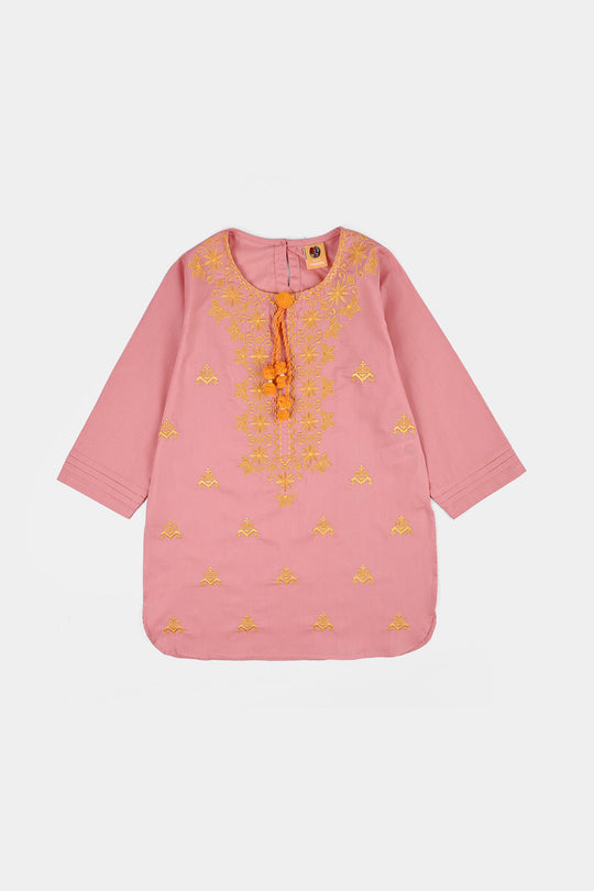Girls Cotton Emb 2Piece Komal-Pink
