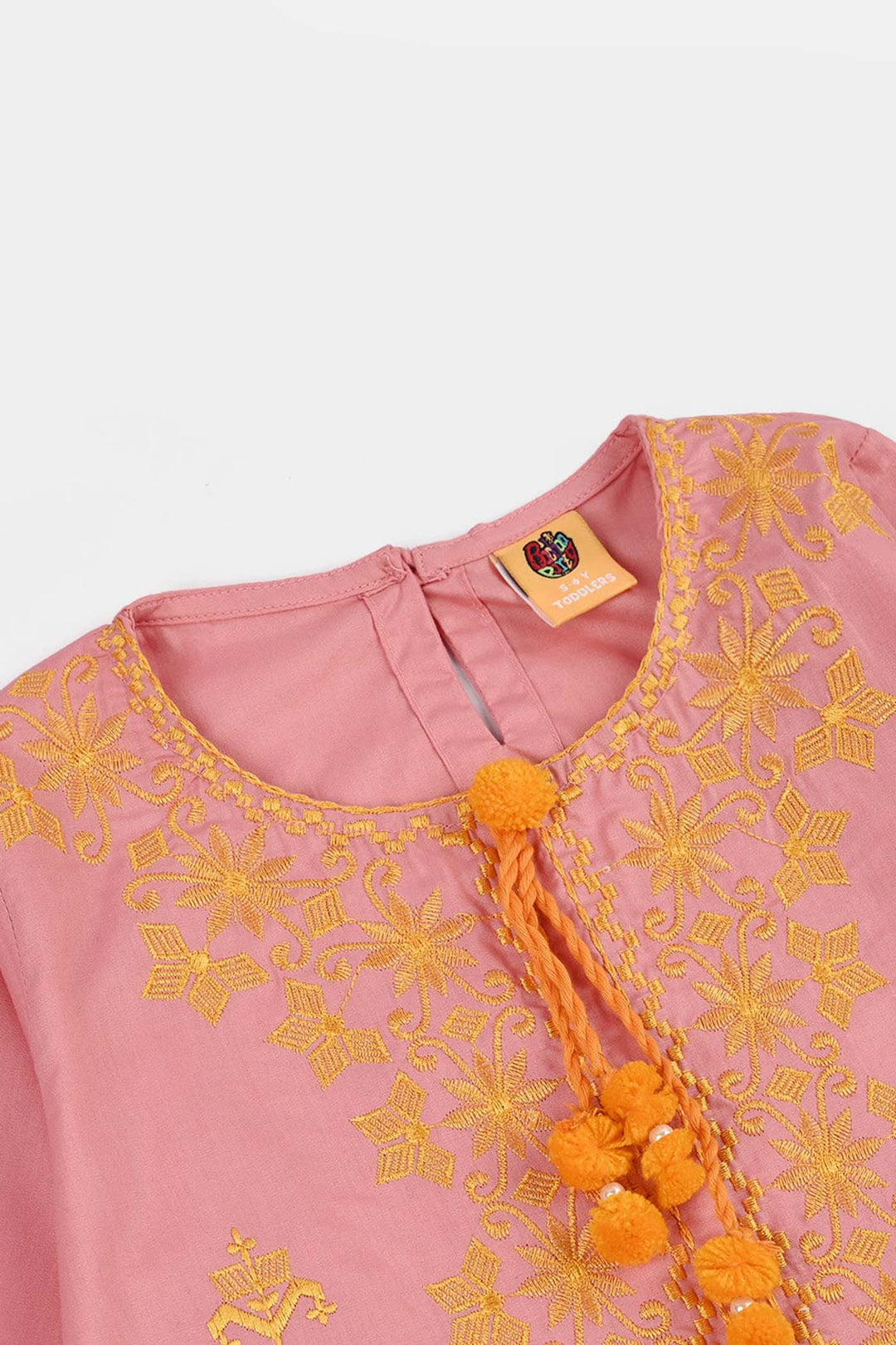 Girls Cotton Emb 2Piece Komal-Pink