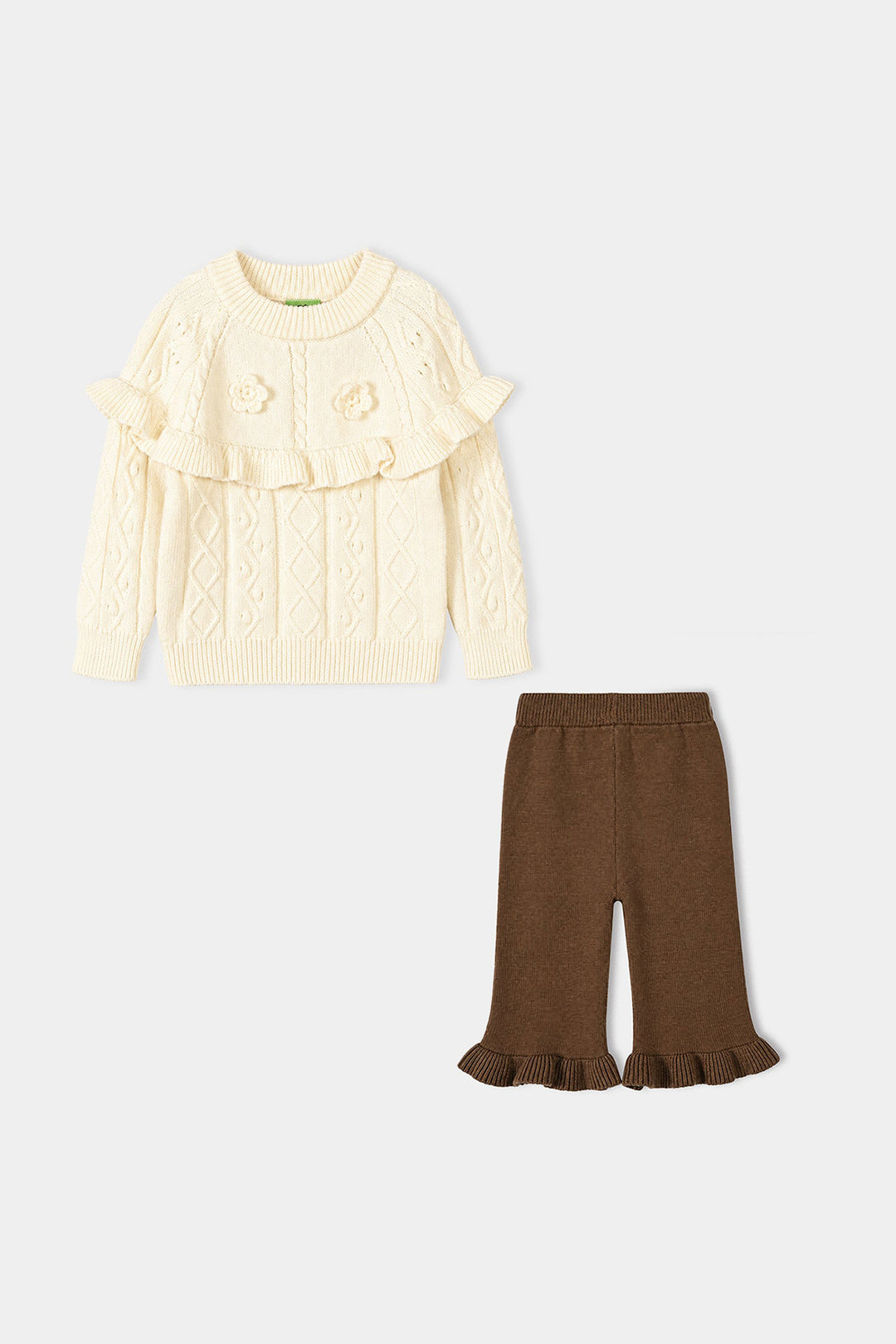 Infant Girls Acrylic Co-ord Set-Yoke Frill-Brown