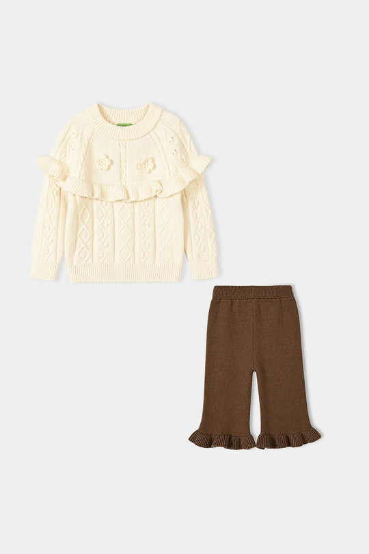 Infant Girls Acrylic Co-ord Set-Yoke Frill-Brown
