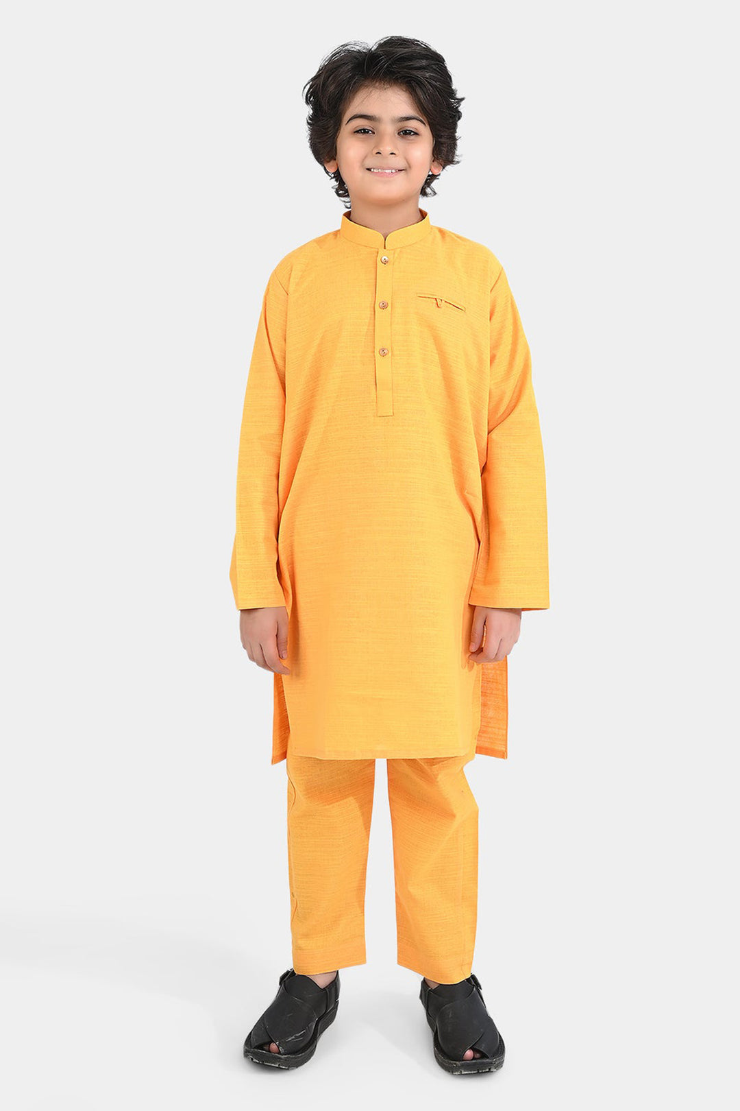 Boys Cotton Slub 3 Piece Suit (Royal Motif)-Citrus