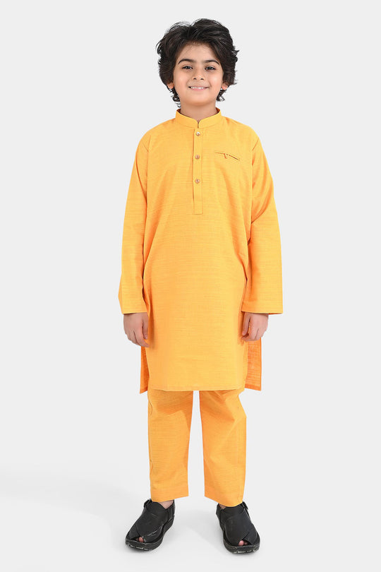 Boys Cotton Slub 3 Piece Suit (Royal Motif)-Citrus