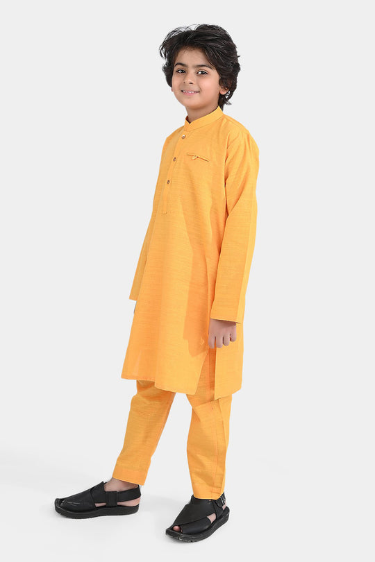 Boys Cotton Slub 3 Piece Suit (Royal Motif)-Citrus