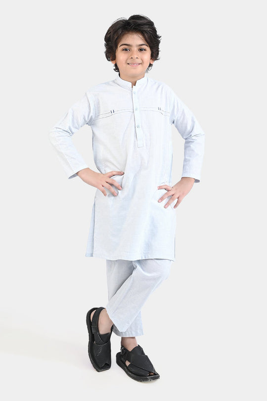 Boys Yarn Dyed Shalwar Suit -L/BLUE