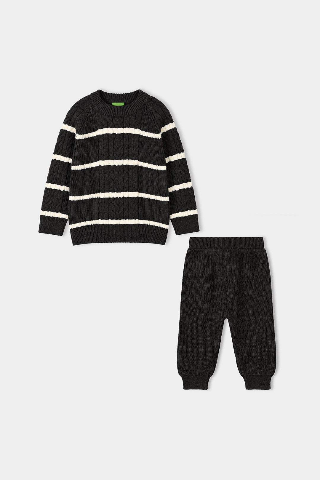 Infant Boys Acrylic Co-ord Set-Stripe Cable-GREY