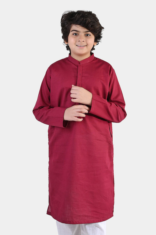 Boys Cotton Slub Kurta (Beet)-RED