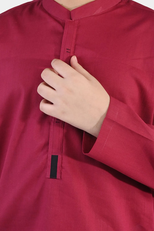 Boys Cotton Slub Kurta (Beet)-RED
