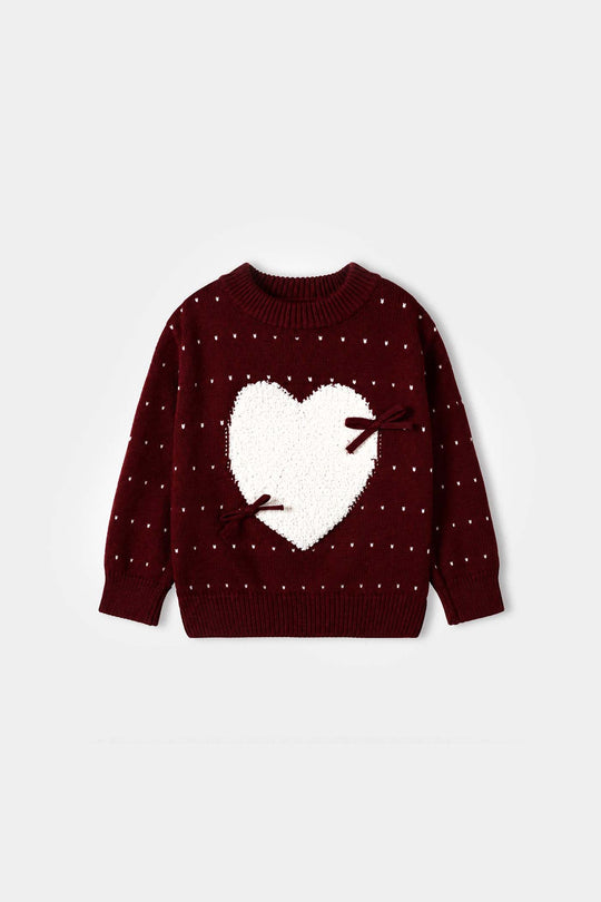 Infant Girls Acrylic Co-ord Set-Heart-MAROON