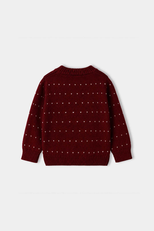 Infant Girls Acrylic Co-ord Set-Heart-MAROON
