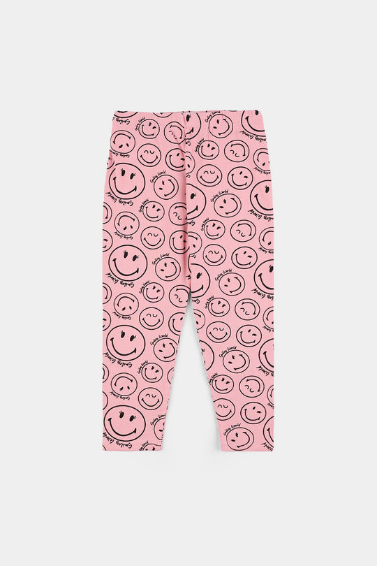 Girls 2x1 Rib Printed Tight Smile-Candy Pink