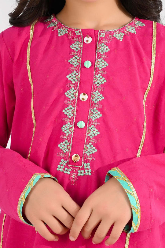 Girls Jacquard 3-Piece Suit (Dil Naz) - Shocking Pink