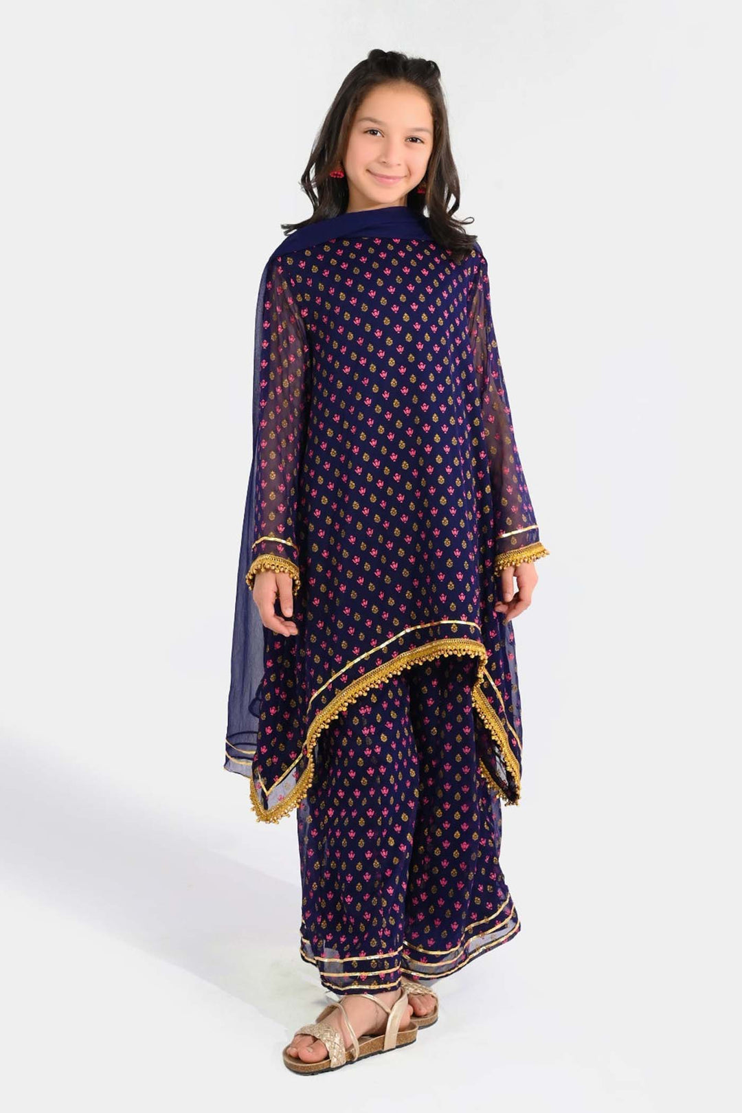 Girls Chiffon Suit (3 Piece) - Purple