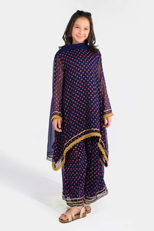 Girls Chiffon Suit (3 Piece) - Purple