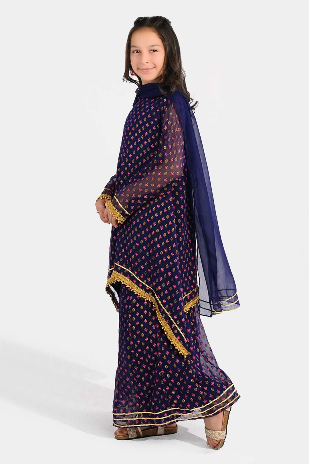 Girls Chiffon Suit (3 Piece) - Purple