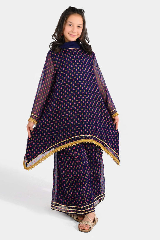Girls Chiffon Suit (3 Piece) - Purple