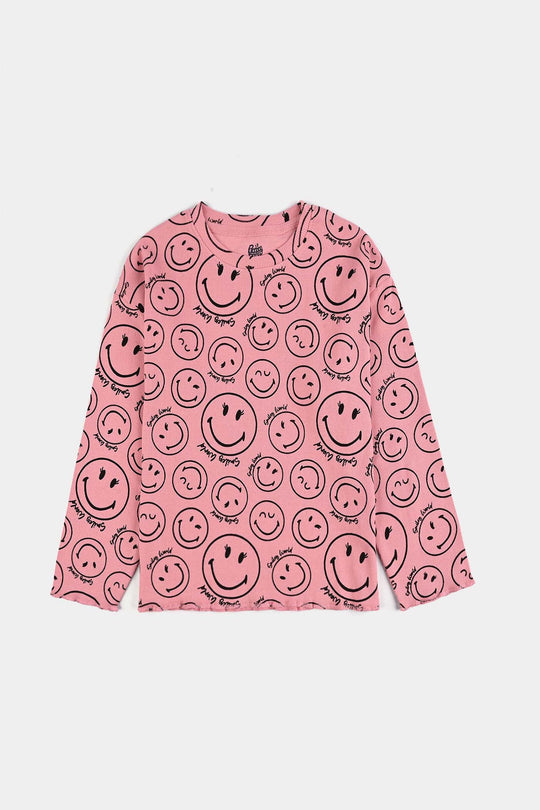 Girls 2x1 Rib T-Shirt F/S Smiley World-Candy.Pink