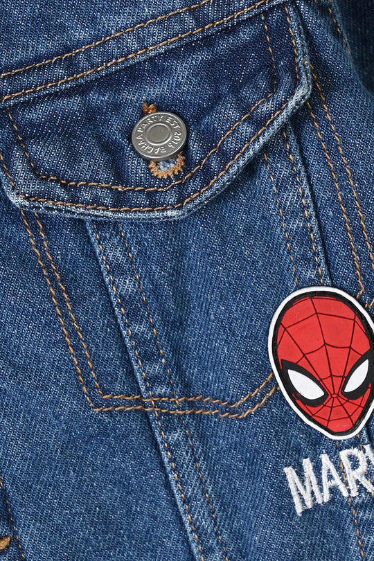 Boys Denim rigid Woven Jacket Character-Mid Blue