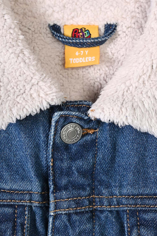 Boys Denim rigid Woven Jacket Character-Mid Blue