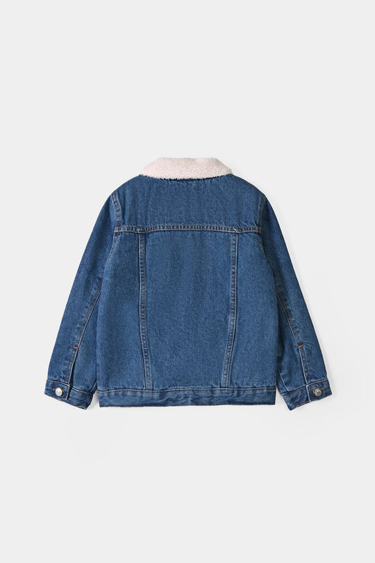 Boys Denim rigid Woven Jacket Character-Mid Blue