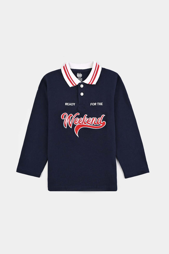 Boys Jumbo Pique Polo F/S Weekend-NAVY