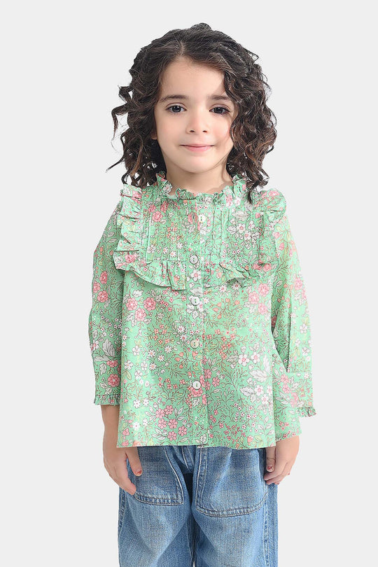 Girls Cotton Poplin Casual Top Minty-Multi