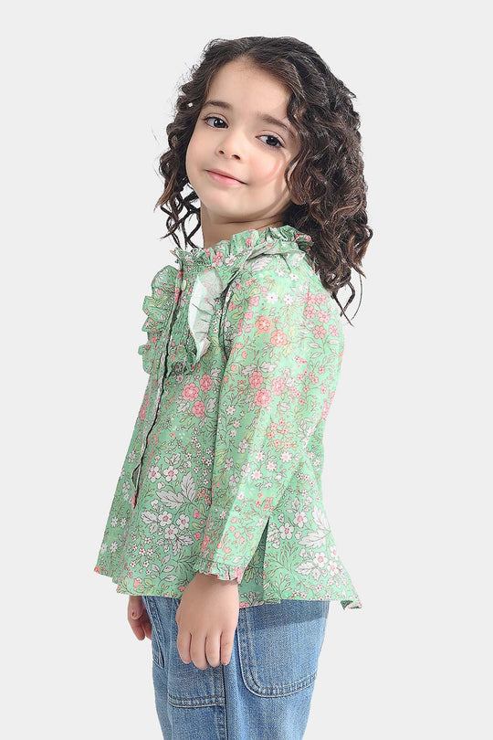 Girls Cotton Poplin Casual Top Minty-Multi