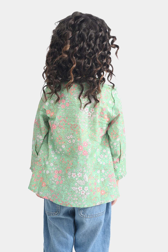 Girls Cotton Poplin Casual Top Minty-Multi
