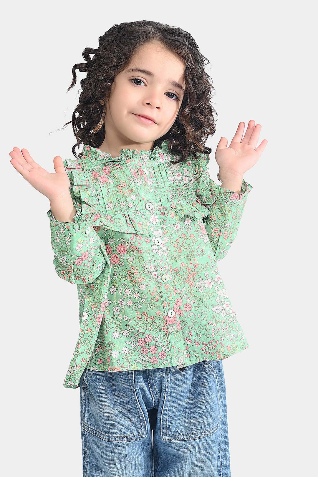 Girls Cotton Poplin Casual Top Minty-Multi