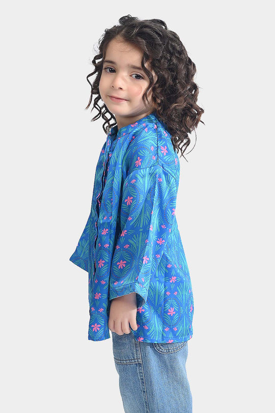 Girls Poly Cambric Casual Top Tropical-Blue