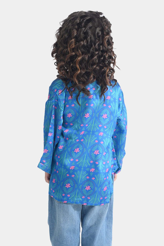 Girls Poly Cambric Casual Top Tropical-Blue