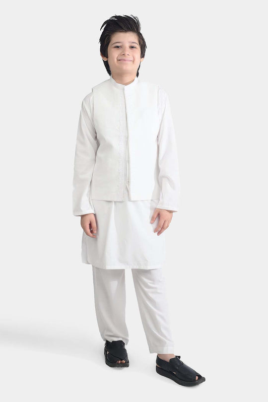 Boys Poly Viscose 3 Piece Suit-White
