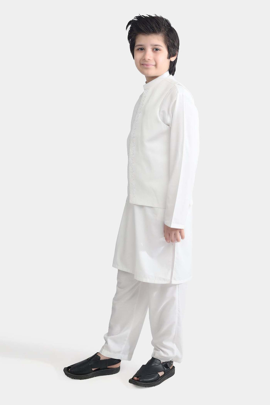Boys Poly Viscose 3 Piece Suit-White