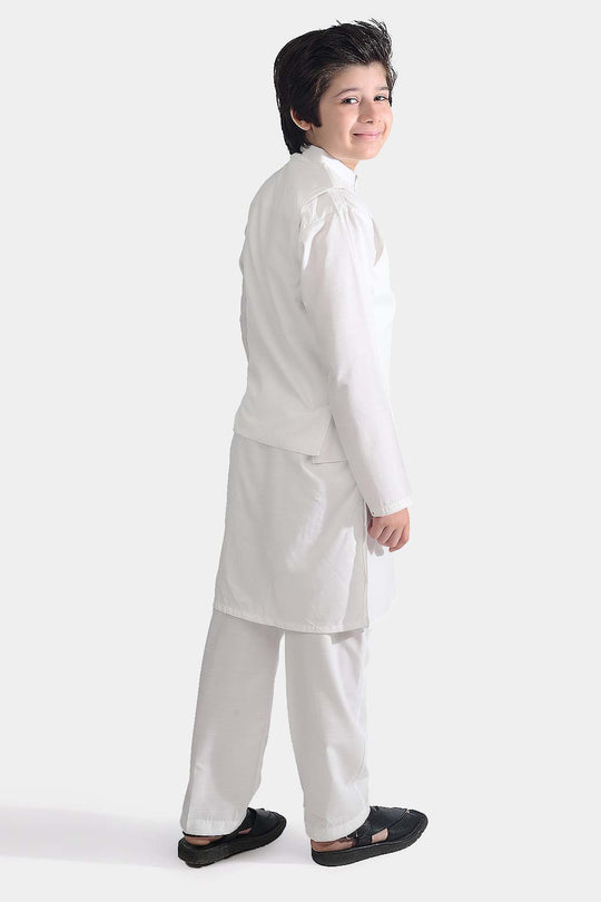 Boys Poly Viscose 3 Piece Suit-White