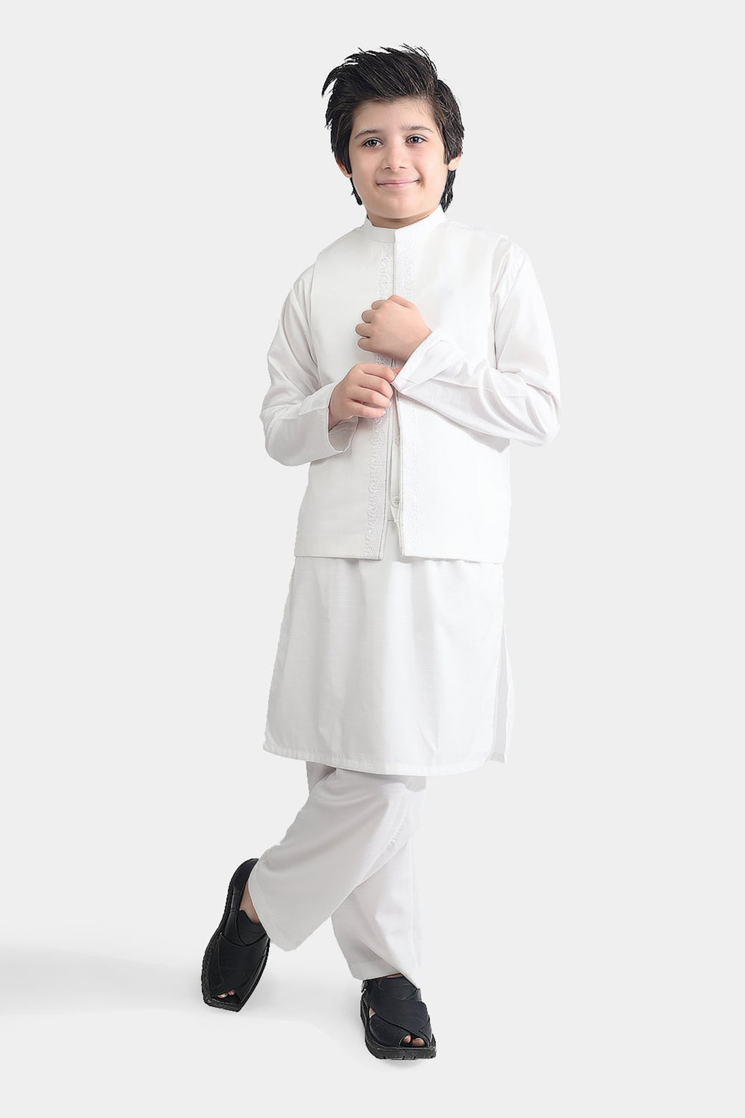 Boys Poly Viscose 3 Piece Suit-White