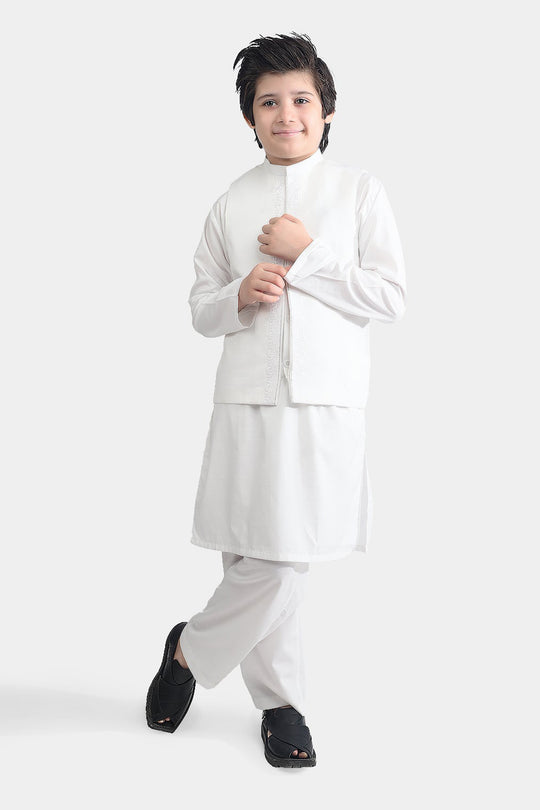 Boys Poly Viscose 3 Piece Suit-White