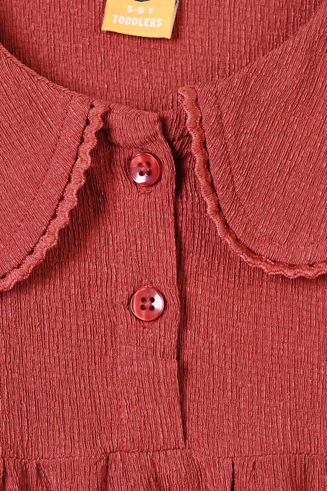 Girls Poly Crinkle Casual Frock Wave-Red