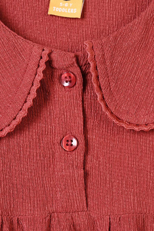 Girls Poly Crinkle Casual Frock Wave-Red