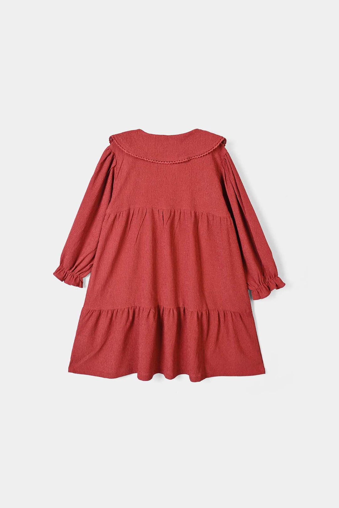Girls Poly Crinkle Casual Frock Wave-Red